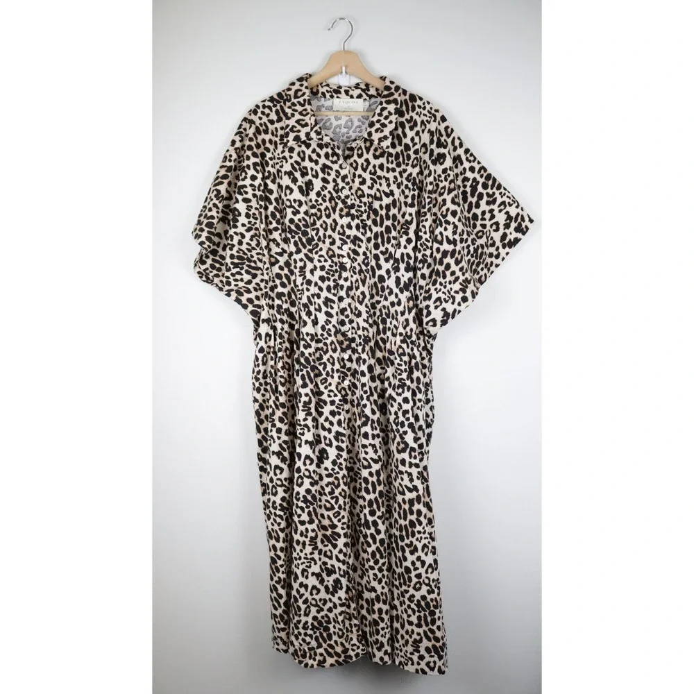 Anthropologie Exquise The Tobie Shirt Dress 3X Leopard Print Shirtdress